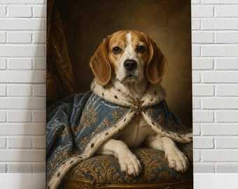 Custom Royal Beagle Portrait from Photo | Renaissance King Beagle Painting | Personalized Pet Gift | Regal Beagle Wall Art Canvas Print