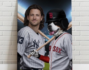 Custom Pet Portrait Baseball Jersey Human Portrait, Personalized Pet Baseball Canvas Dog Cat Portrait, Gift for him