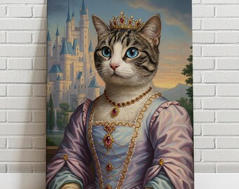 Custom Pet Portrait   Princess, Royal Princess, Disney Castle, cat portrait, dog portrait, Canvas