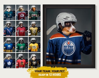 Custom Pet Portrait Hockey Jersey Portrait, Personalized Pet Hockey Canvas Dog Cat Portrait, Christmas Gift