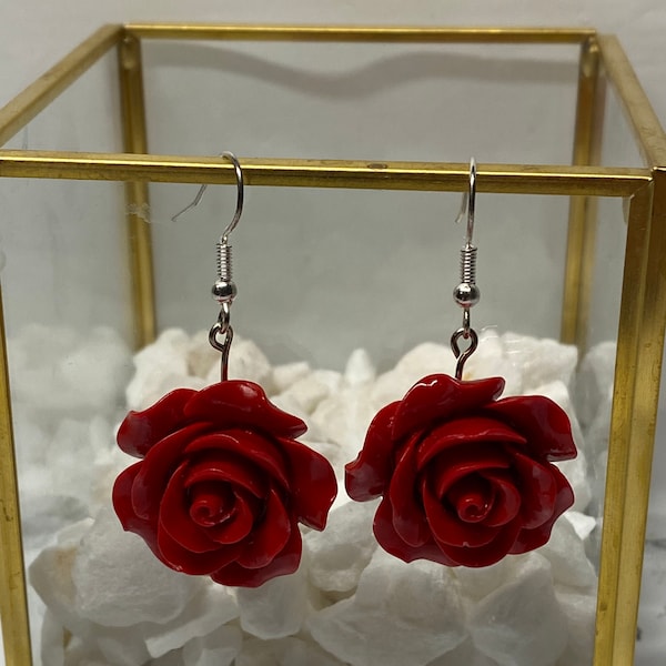 Red Rose Earrings Etsy