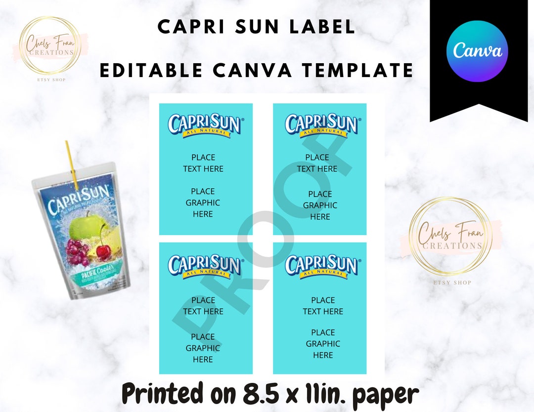 Party Favors, Custom Caprisun Label, Canva Editable Template - Etsy