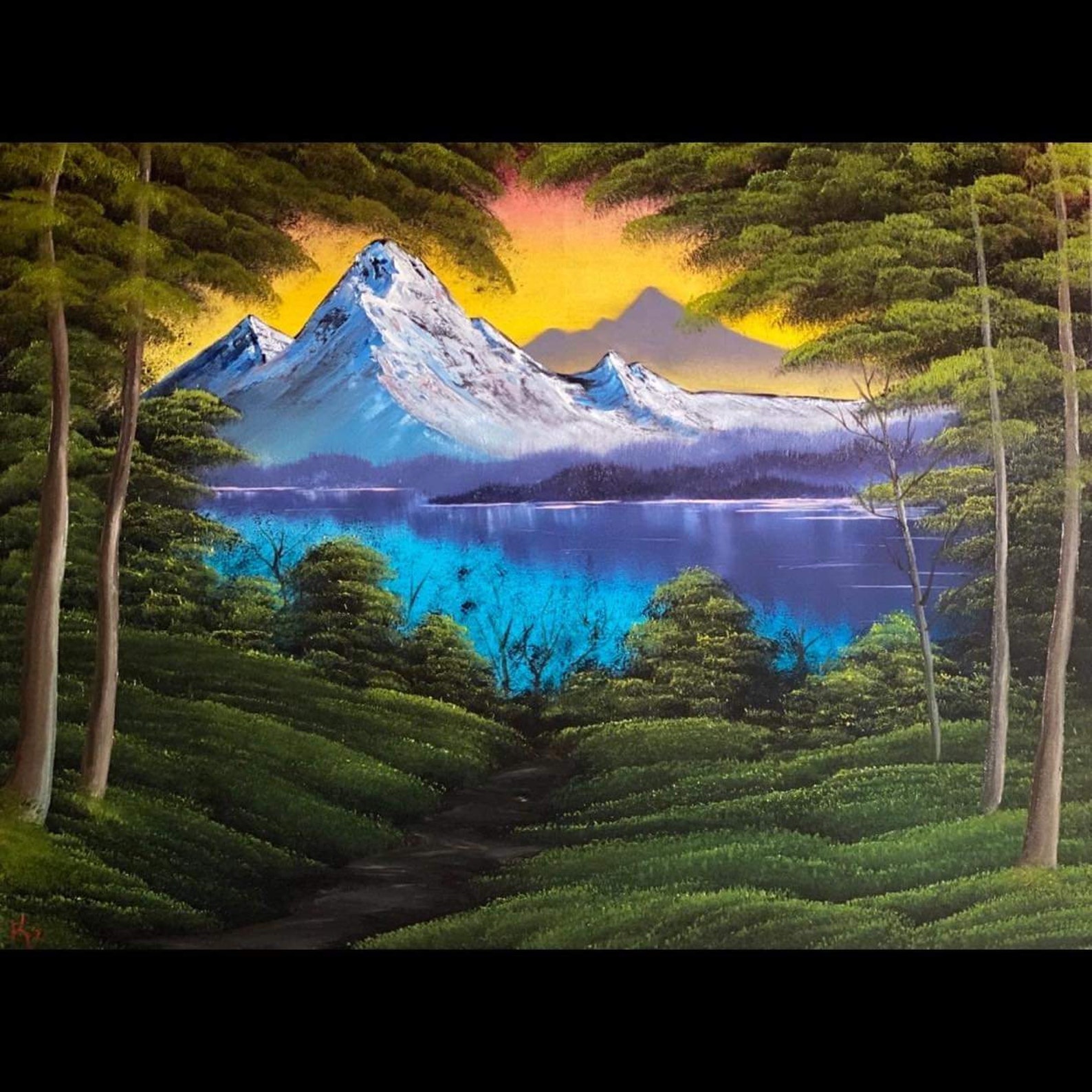 Bob Ross Style Original Signed Oil Painting Sunset Fantasy Etsy