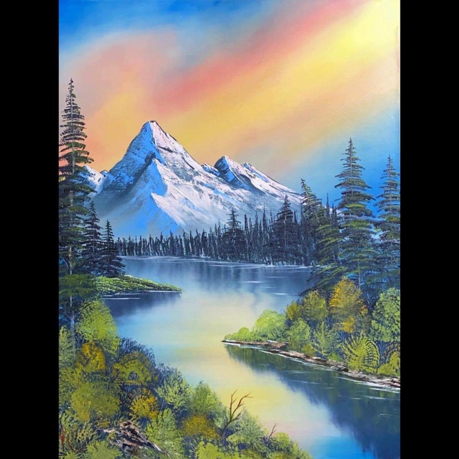 Bob Ross Style Original Signed Oil Painting A Peaceful Place Etsy