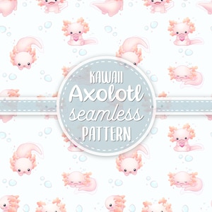 Axolotl Pattern Seamless, Axolotl Kawaii Clipart, Kawaii Pattern For Washi Tape, Cute Pattern For Paper, POD Commercial Use Graphics