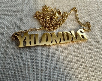 Bad Bunny YHLQMDLG Old English Nameplate Stainless Steel Gold Plated Necklace