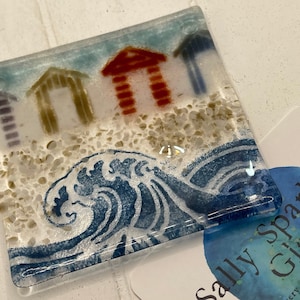Beach Hut Glass Coaster: Fused Glass Coastal Decor