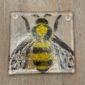Fused Glass Bee Coaster: Honeybee Drinkware, Nature Deco