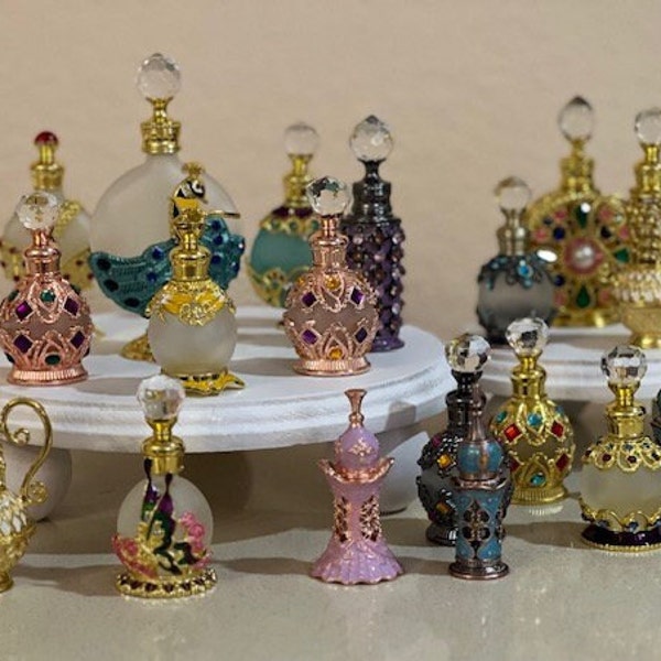 Beautiful! Vintage, Mini Perfume Bottle Empty Refillable,  Jeweled Decorative Perfume Vials, Middle East Style for Oils, Travel or Decor