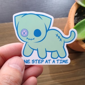 One Step At A Time Waterproof Vinyl Cat Sticker for Laptop, Water Bottle, Decorations, Presents, etc