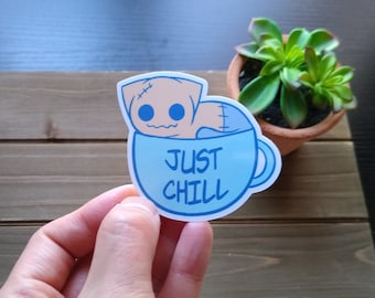 Just Chill Vinyl Cat In a Cup Sticker for Laptop, Water Bottle, Decorations, Presents, etc