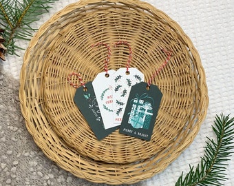 Modern Christmas Gift Tags - Set of Twelve, Green Holiday Hang Tag Variety Pack,