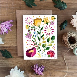 All Occasion Folk Art Blumen Grußkarte, mehrteilig, blanko Florale Karte, illustrierte handgemachte Notizkarte