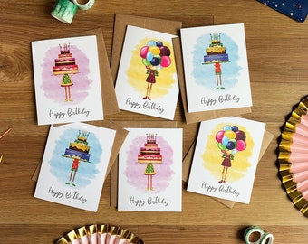 Birthday Cake and Balloons Greeting Cards Variety Pack, Men's and Women's Birthday Cards