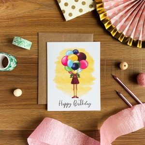 Carte de ballons d’anniversaire, Carte de joyeux anniversaire, Carte de note illustrée faite à la main