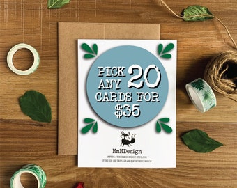 Pick ANY Twenty Cards, Mix and Match Greeting Card Bundle