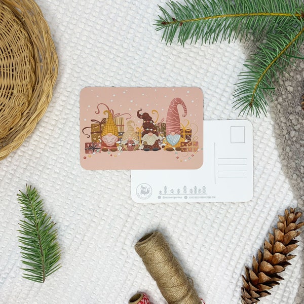 All Gnomes Pink Boho Christmas Postcard Variety Pack; Holiday Postcards Set of 3;