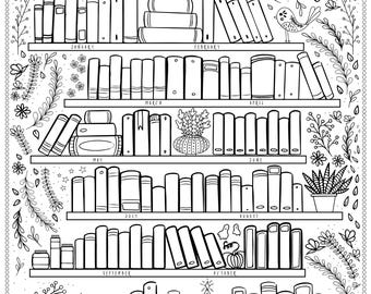 Reading Log 2026, Yearly Reading Log, Monthly Reading Log Printable, Book Spine Coloring, jpg and pdf, INSTANT DOWNLOAD