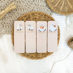 Boho Ghost Bookmarks - Set of Four, Fall Bookmark Pack, Cute Halloween Bookmark Set, Halloween Book Accessories