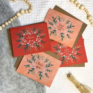 Cartões de feliz dia dos namorados, pacote de cartões florais com notas de coração, conjunto de oito, conjunto de cartões Eu te amo