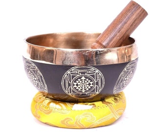 4 inch Sri yantra Singing bowl - Tibetan Sound Healing Meditation Bowls - Palm Size Singing Bowls set mallet cushion - chakra balancing Bowl