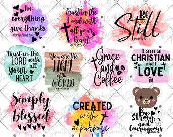 Schrift 10er Set, christliches Png Bundle, religiöse Png, Sublimation Designs, Bibel vers png, Sublimation Set von 10, Aquarell Png