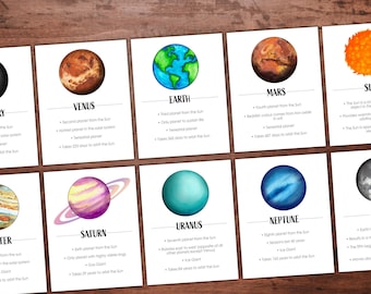 Solar System Flash Cards - Planets - PDF - DIGITAL - Planet facts - Science - Space Education - Download - Printable Learning Sheets - kids