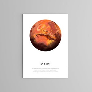 Mars Poster - Planet Poster - PDF - DIGITAL - Faits sur Mars - cosmos - Système solaire - Planètes - Science - Décor - Art - Espace - Télécharger -
