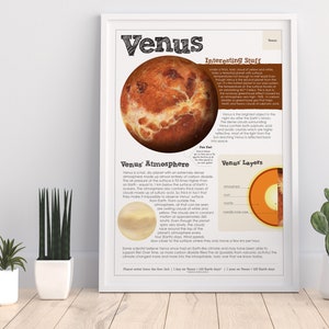 Affiche de Vénus - Affiche de la planète - PDF - NUMÉRIQUE - Faits sur Vénus - Système solaire - Planètes - Science - Affiche éducative - Espace - Télécharger