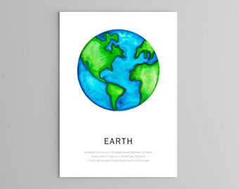 Earth Poster - PDF - DIGITAL - Earth facts - Solar System - Planets - Science - Education Poster - Space - Art -Decor - Download