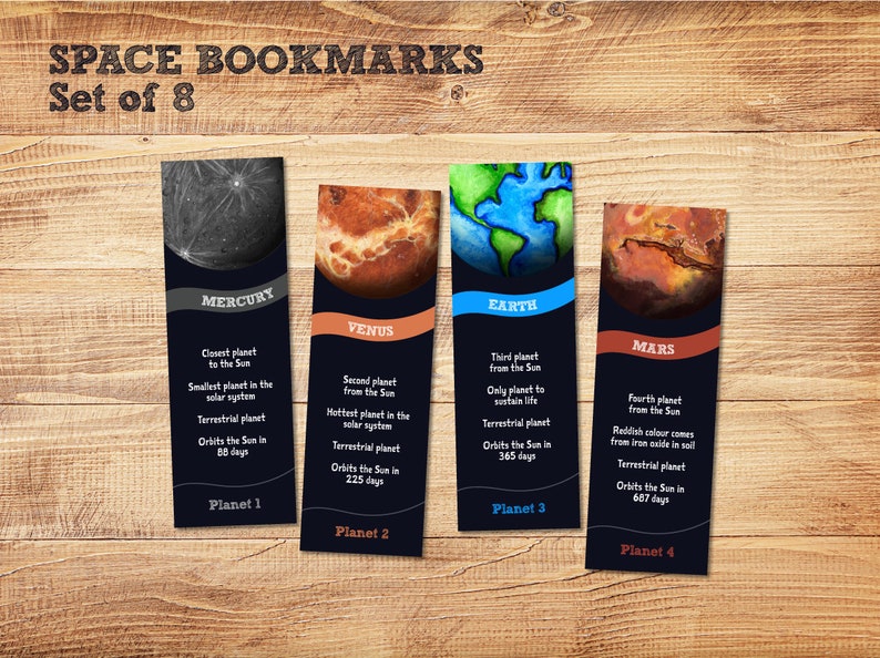 Printable Solar System Bookmarks - Planets - PDF - DIGITAL - Planet Facts - Science - Space ...