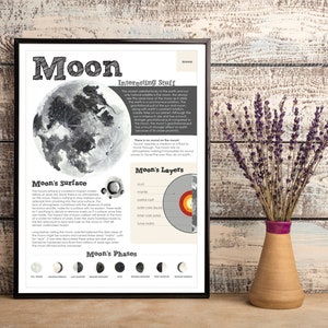 Moon Poster - Lunar Poster - PDF - DIGITAL - Moon facts - Solar System - Planets - Science - Education Poster - Space - Download