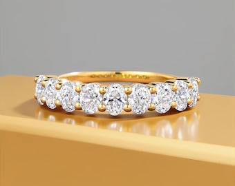 Moissanite Wedding Band, Oval Cut Half Eternity, 925 Sterling Silver Art Deco Wedding Bands Unique Women Promise Ring 925 Silver Gold Plated
