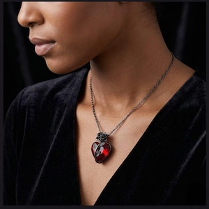 Unieke hart druppelvormige bloemen ketting robijnrode granaat natuur geïnspireerde ketting vrouwen cadeau ketting jubileum cadeau bruids ketting voor haar