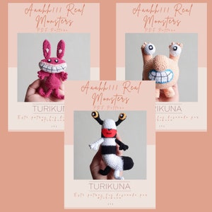 PDF Pattern. Aaahh!!! Real Monsters, Ickis, Oblina, Krumm, Patrón (pattern) de crochet (ganchillo) ESPAÑOL, juguete para niños