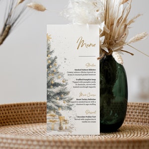 Spersonalizowana Karta Menu na Imprezę Bożonarodzeniową, Karta Menu Zaproszenia na Święto Dziękczynienia, Karta Menu na Kolację Bożonarodzeniową, Karta Menu Bożonarodzeniowa do Wydrukowania i Edycji