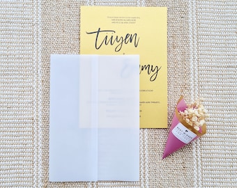 Prefolded Vellum Jacket 5x7 Invitation for DIY wedding,  Vellum Paper, Vellum Invitation