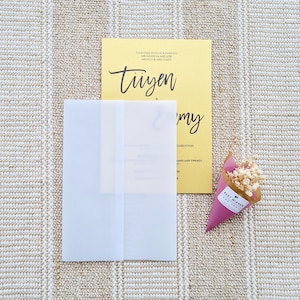 Prefolded Vellum Jacket 5x7 Invitation for DIY wedding,  Vellum Paper, Vellum Invitation