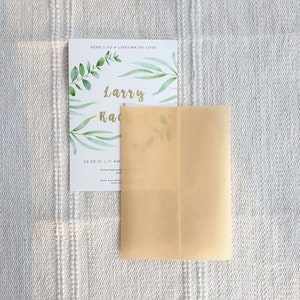 Gold Glitters Vellum Wrap for 5x7 Invitation, Translucent Vellum Sleeves, Shinny Vellum Paper, Folded Vellum Jacket, Pearlescent Vellum