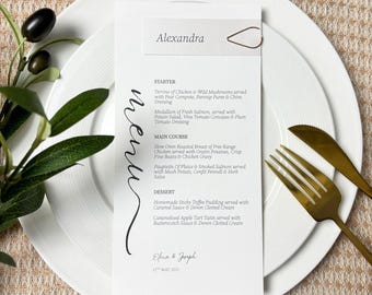 Printed Wedding Menu with Place Card, Vellum Wedding Menu, Minimalist Design Menu Card, Birthday Party, Baby Shower & Dinner Party Menu Card