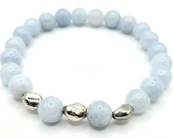 Handmade Aquamarine Stretch Bracelet | 8mm Aquamarine Gemstones | March Birthstone Jewelry | Gift for Her