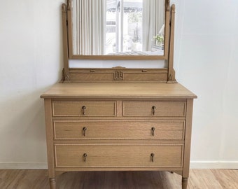 SOLD!! Solid oak Edwardian Chest of Drawers with beading, professionally restored.