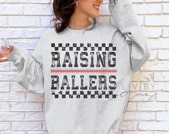 Raising Ballers Crewneck | Vintage Baseball Mom Sweatshirt | Gildan Heavy Blend Sideline Apparel
