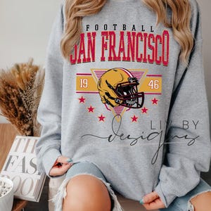 San Francisco Football Crewneck Sweatshirt | Gildan Unisex Retro Football Crew | Vintage Helmet Graphic Sweatshirt | DTF Printed Fan Apparel