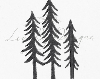 3 Tall Tree for embroidery; 3 Tall Trees embroidery file - 3 different sizes
