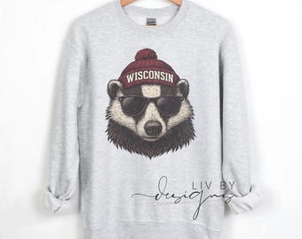 Wisconsin Badger Sweatshirt | Game Day, Ash Grey Gildan Crewneck