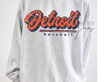 Sudadera de cuello redondo de los Detroit Tigers Baseball / Ropa vintage para aficionados del equipo para el día del partido