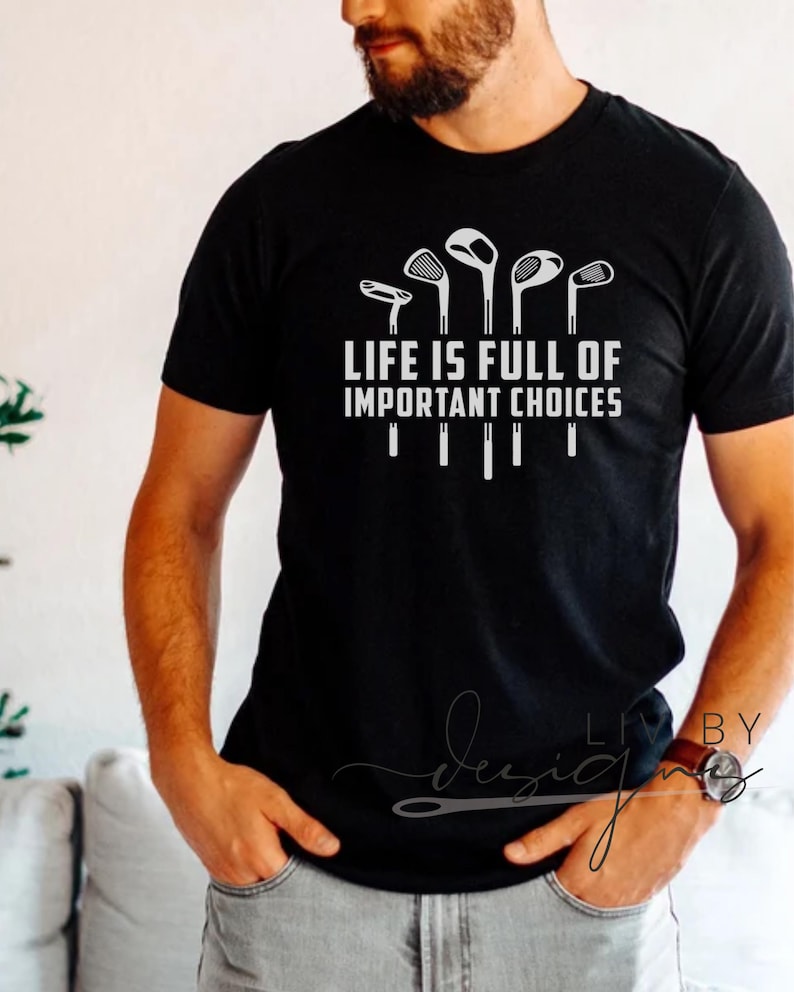 “Black Comfort Colors golf tee with DTF golf club lineup design”