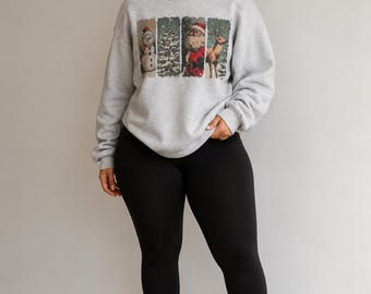 Vintage Weihnachten Rundhals Sweatshirt | Retro Weihnachtsmann Urlaub Pullover | Gemütlicher Festtagspullover