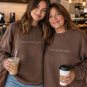 Embroidered Iced Coffee Sweatshirt | Enza Oversized, Customizable